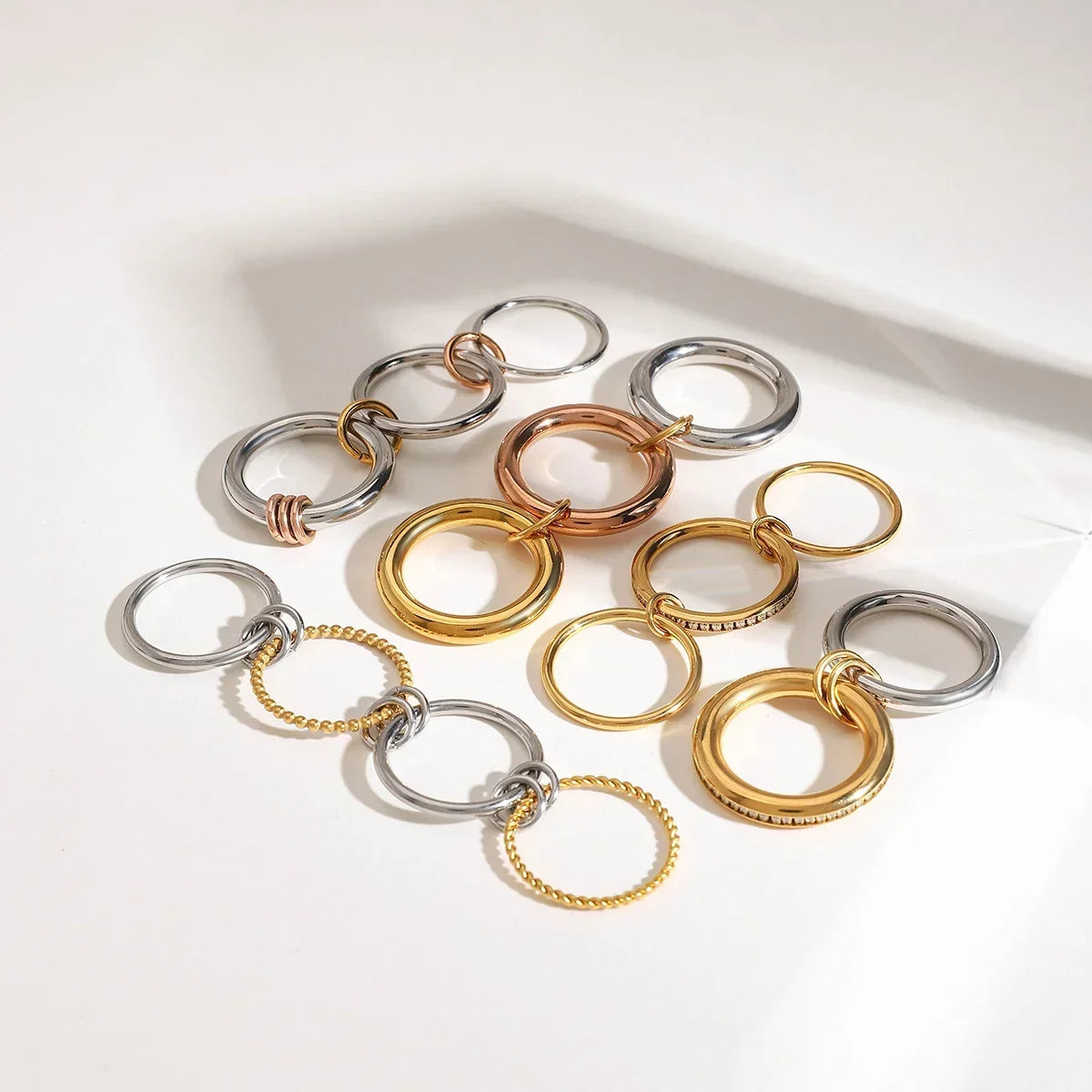 18K Elegant Silver Stacked Rings