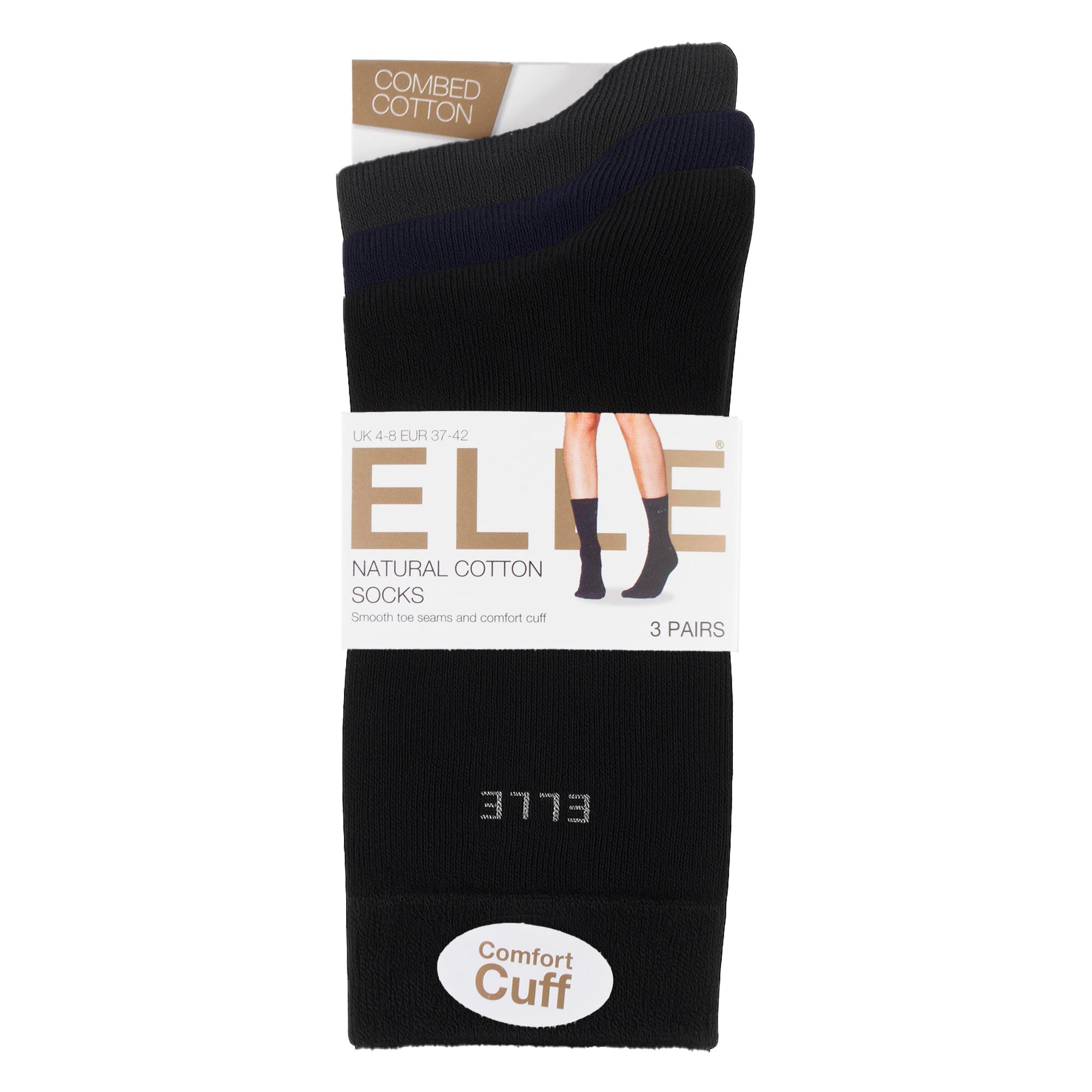 3 Pack Ladies Plain Cotton Socks - Soft Breathable Everyday Comfort Fit