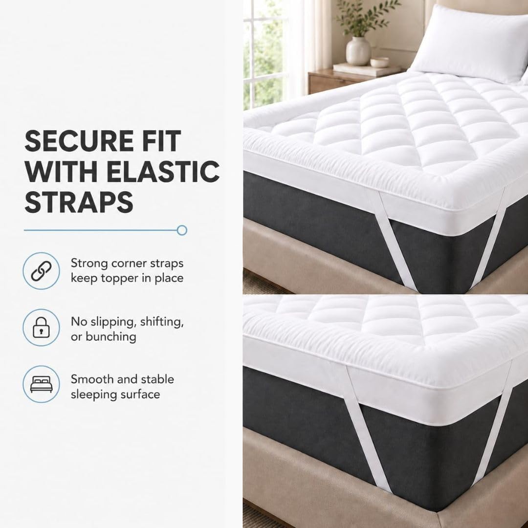 Diva Home & Textile 10cm Thick White Mattress Topper 1200GSM Hollow Fiber Fill Back Support, Microfibre Diamond Quilted Toppers