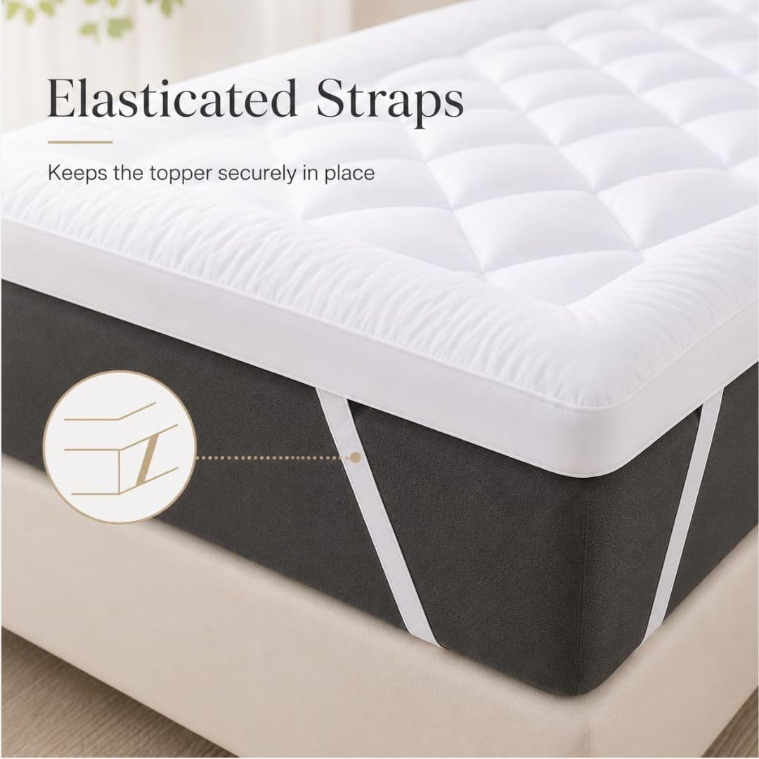 Diva Home & Textile 10cm Thick White Mattress Topper 1200GSM Hollow Fiber Fill Back Support, Microfibre Diamond Quilted Toppers