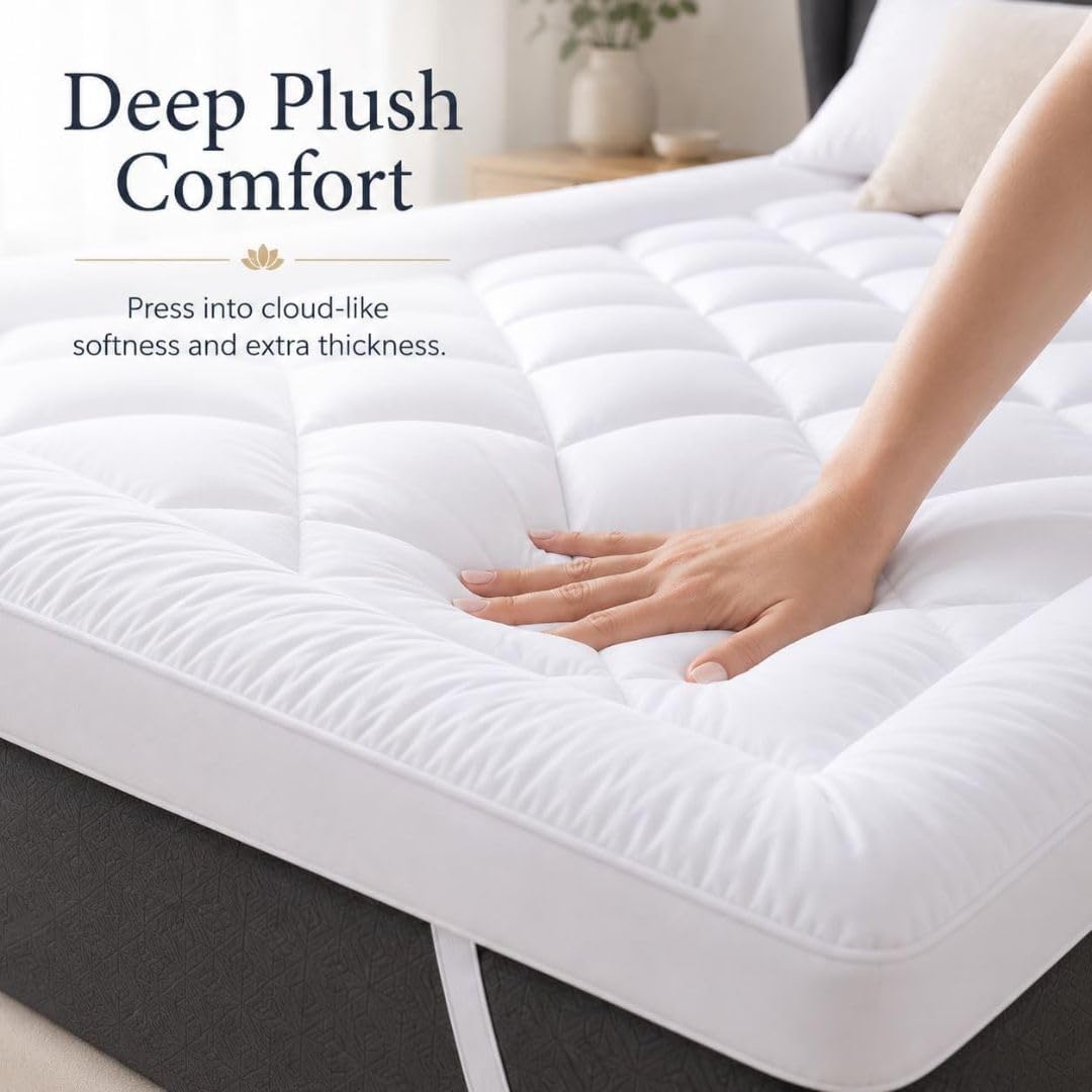 Diva Home & Textile 10cm Thick White Mattress Topper 1200GSM Hollow Fiber Fill Back Support, Microfibre Diamond Quilted Toppers
