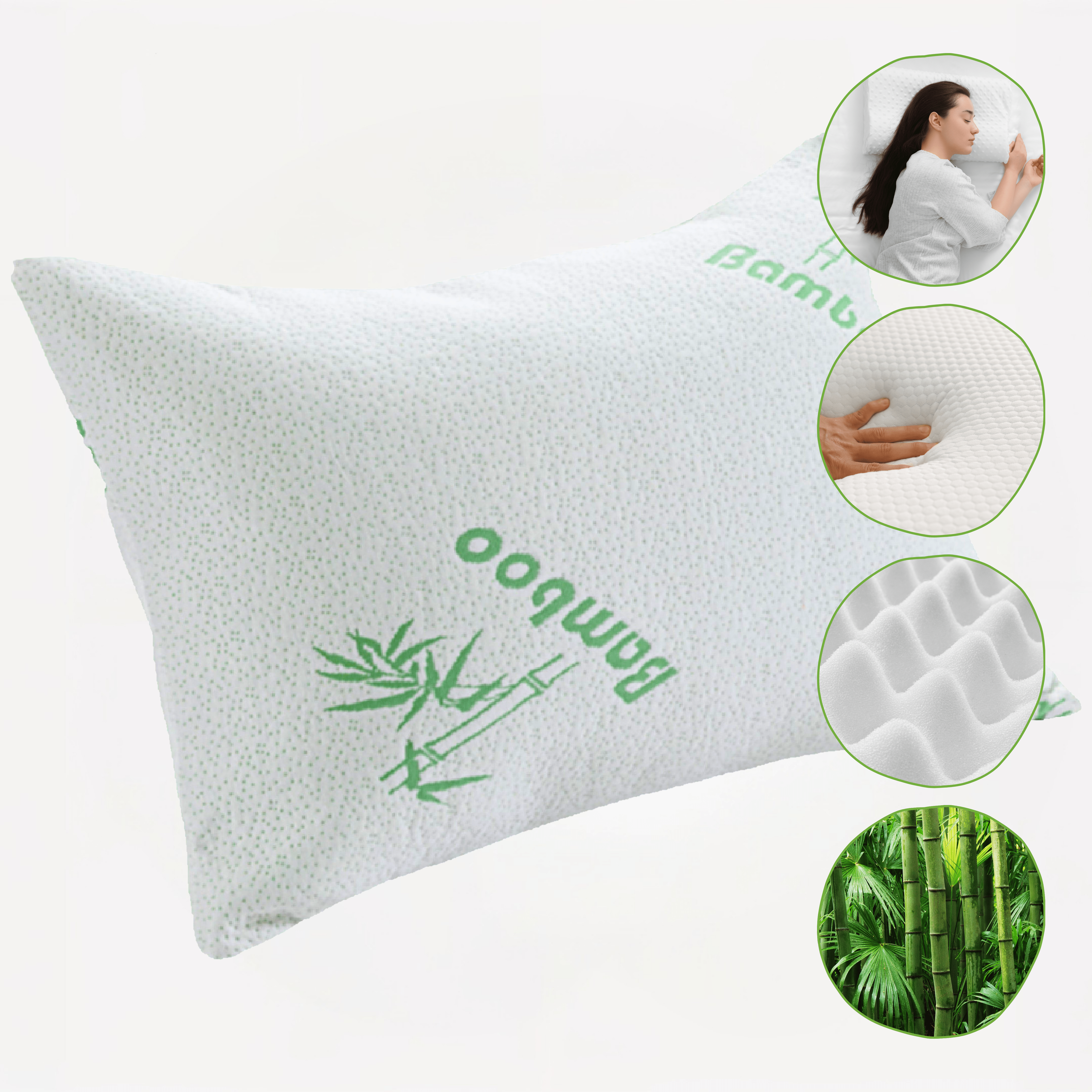 Bamboo Memory Foam Pillow Hypoallergenic Cooling Luxury Premium Fibre Filling for Superior Comfort and Support by OLIVIA ROCCO