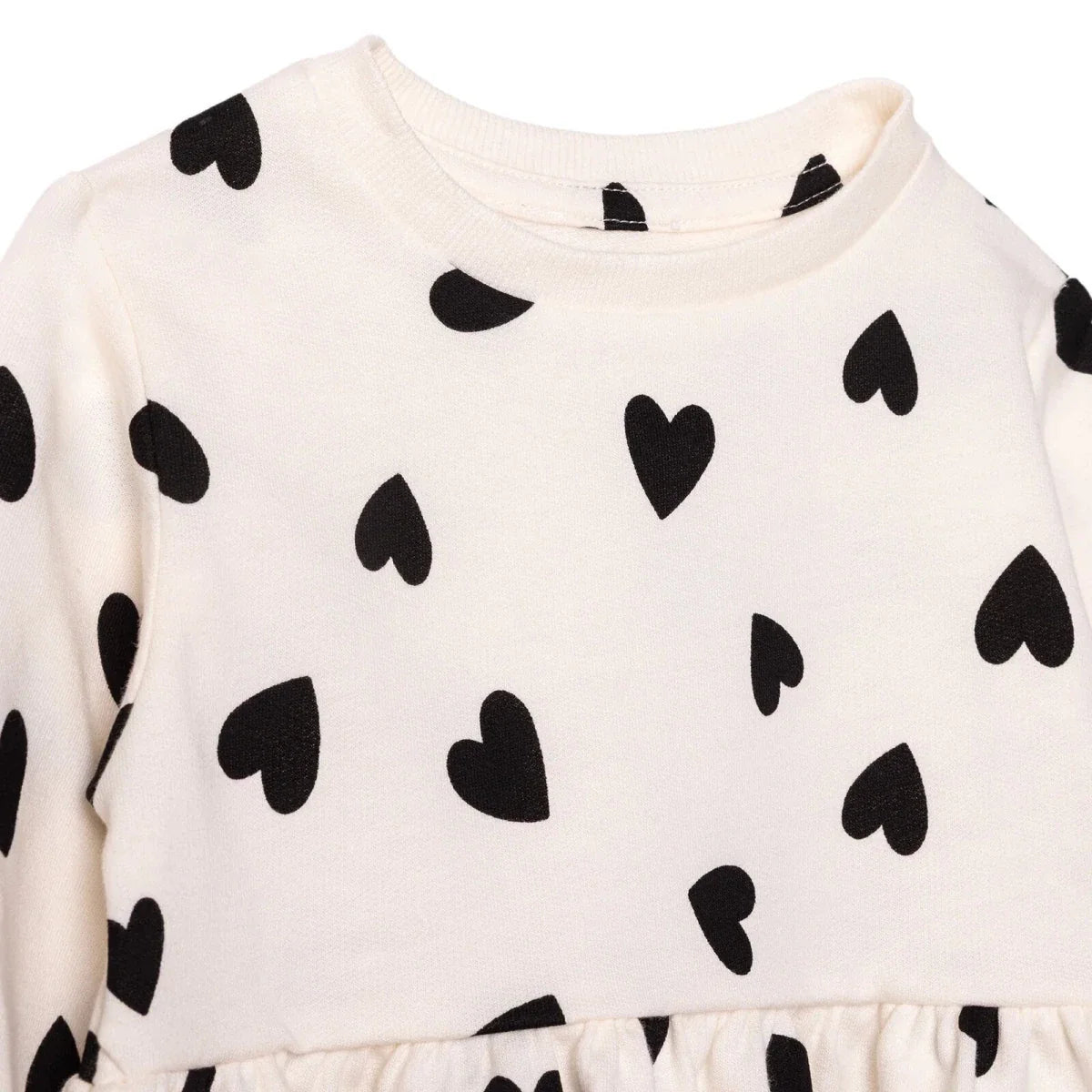 HelloBaby Girls Dress Heart Crew Neck Long Sleeve - Ecru Printed