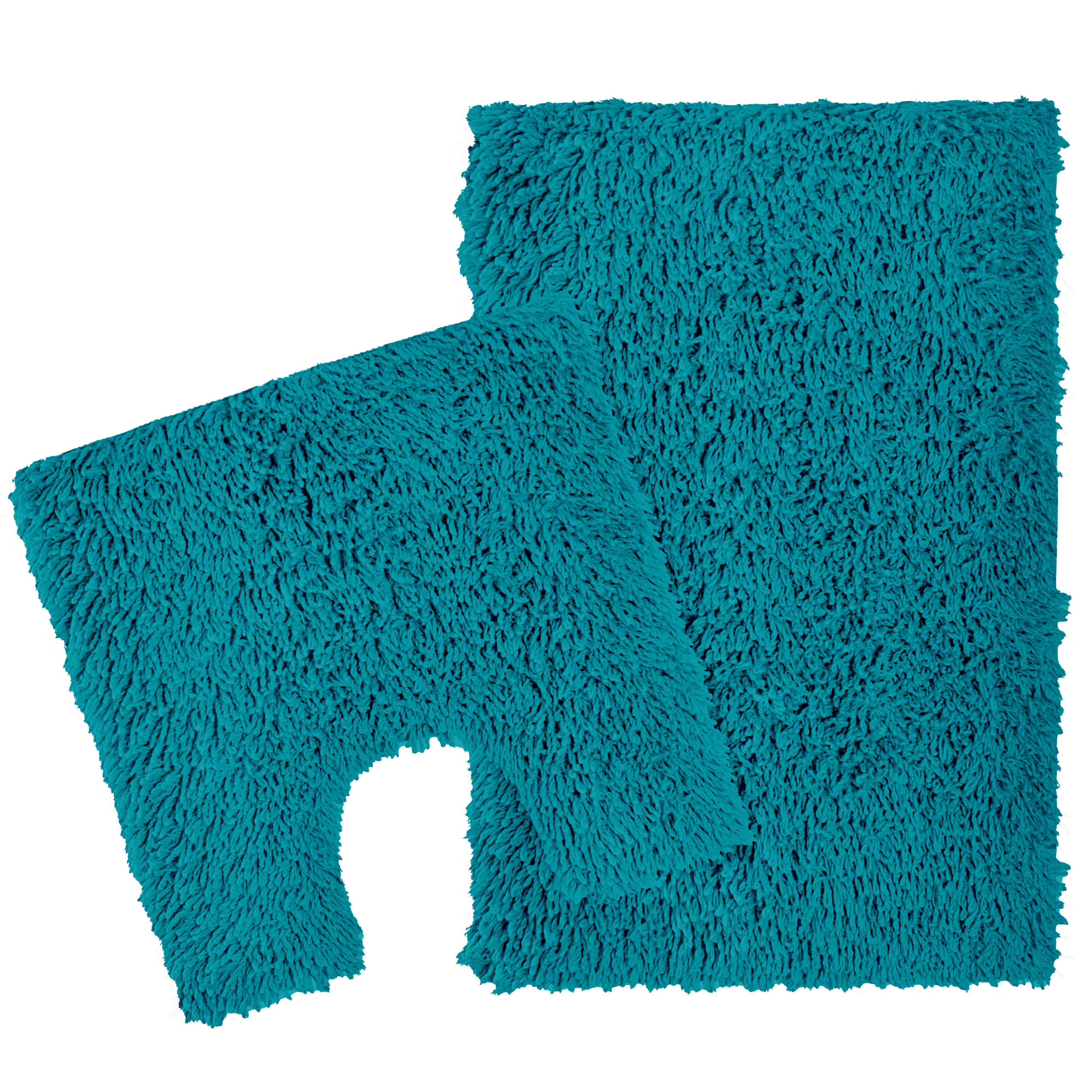 Como 2 Piece Teal Bath Mat & Pedestal Set Non-Slip Super Absorbent Cotton Bathroom Mats by OLIVIA ROCCO