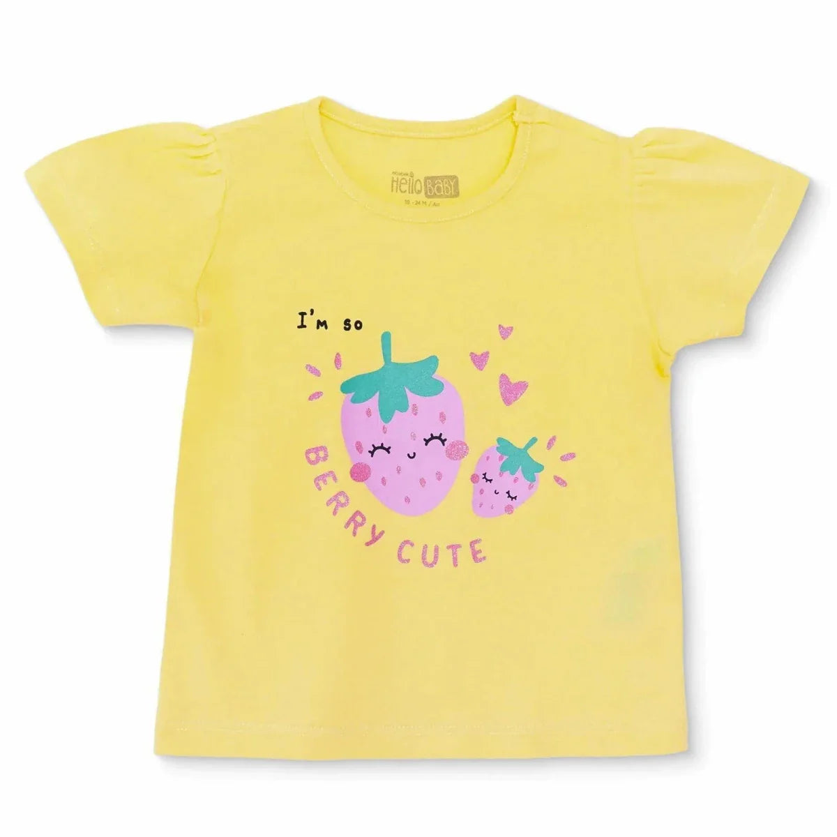 HelloBaby Girls T-shirt Strawberry Print Crew Neck Short Sleeve - Yellow