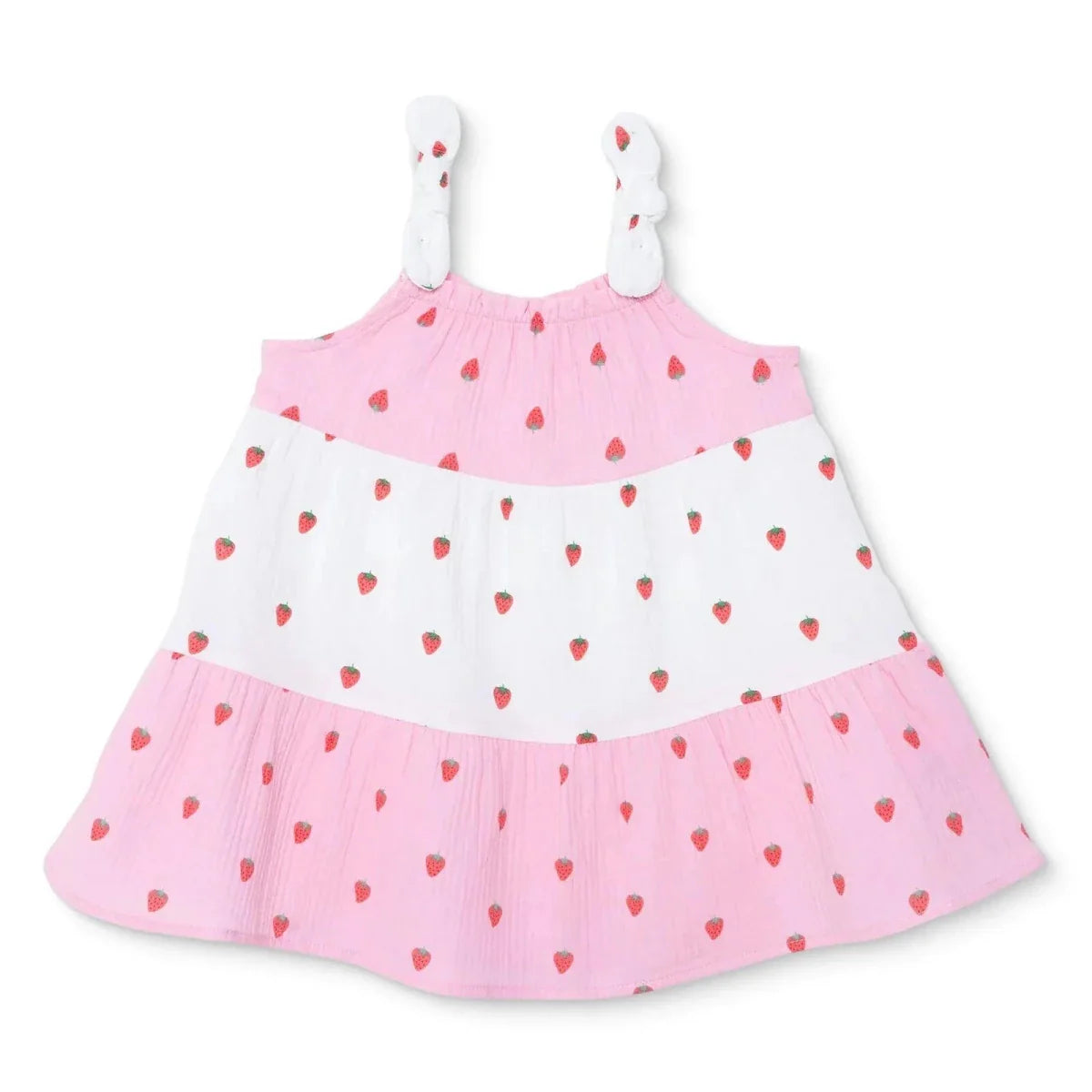 HelloBaby Girls Dress Buttoned Berry Belle Crew Neck Short Sleeve - Pink Printed