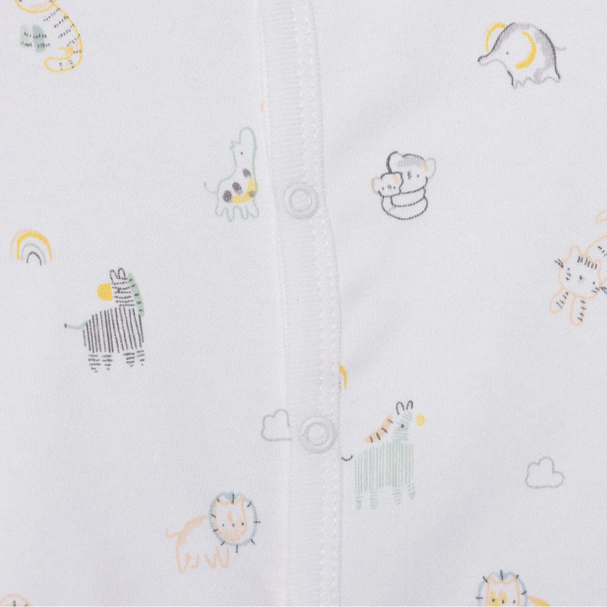 HelloBaby Boys Footed Romper Animal with Poppers Crew Neck Long Leg Long Sleeve - White Printed