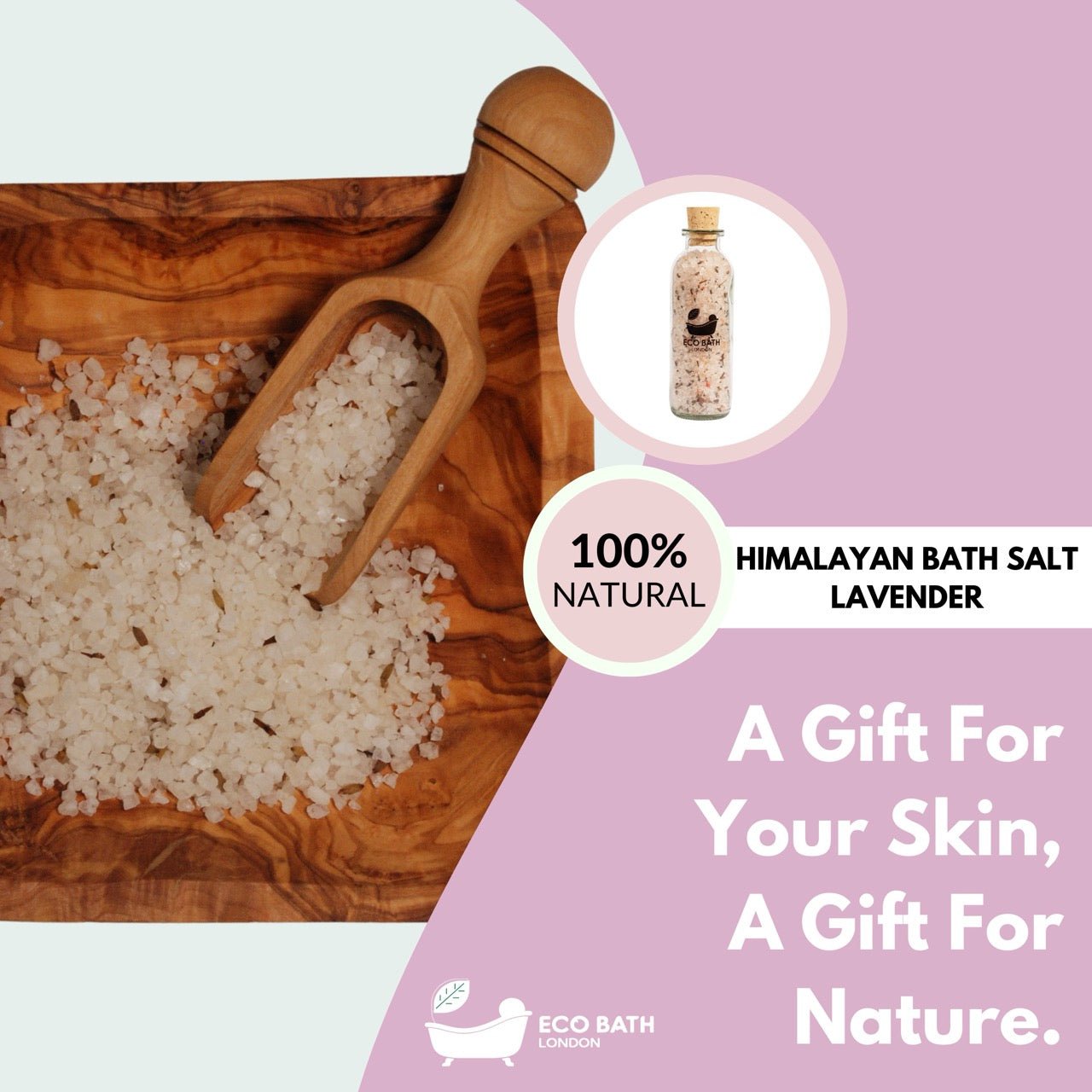 Eco Bath London Lavender Himalayan Bath Salt 300g - Pink Himalayan Bath Salt Infused with Lavender