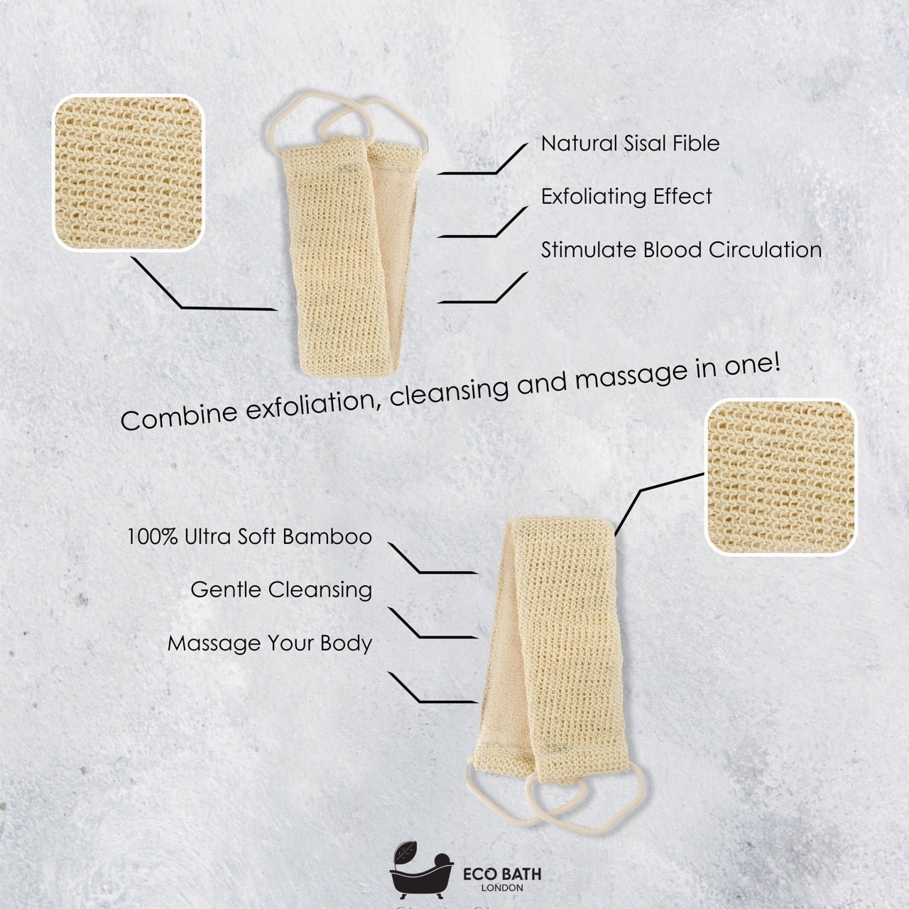 Eco Bath London Natural Cotton & Sisal Back Strap