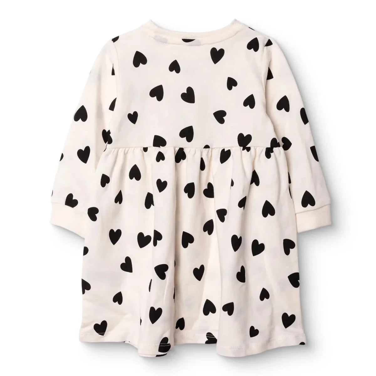 HelloBaby Girls Dress Heart Crew Neck Long Sleeve - Ecru Printed