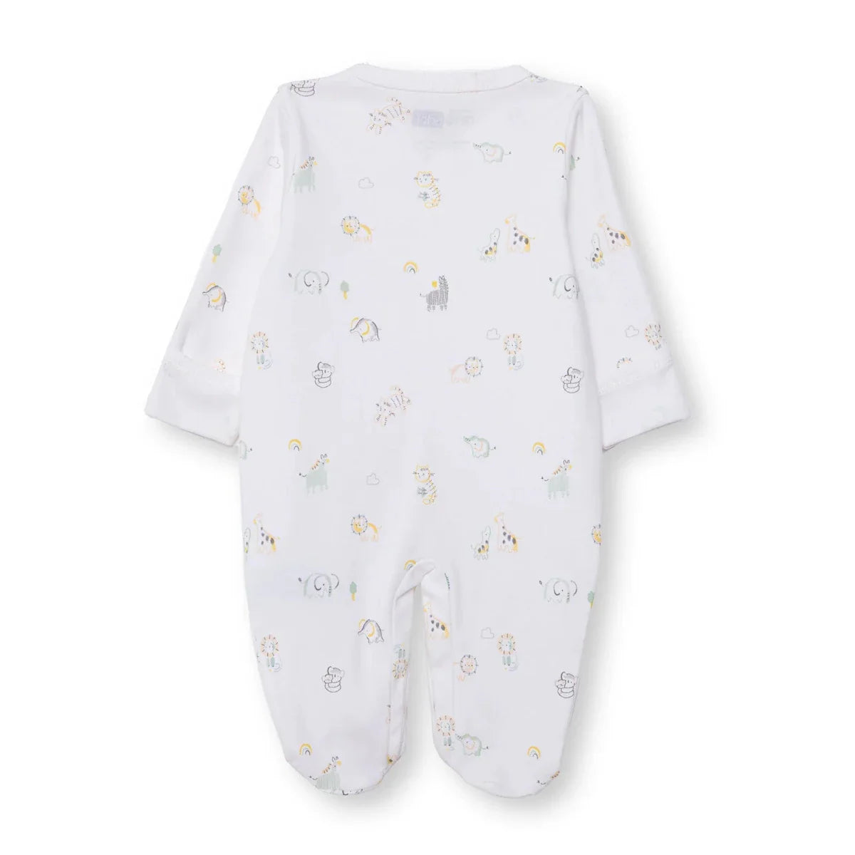 HelloBaby Boys Footed Romper Animal with Poppers Crew Neck Long Leg Long Sleeve - White Printed