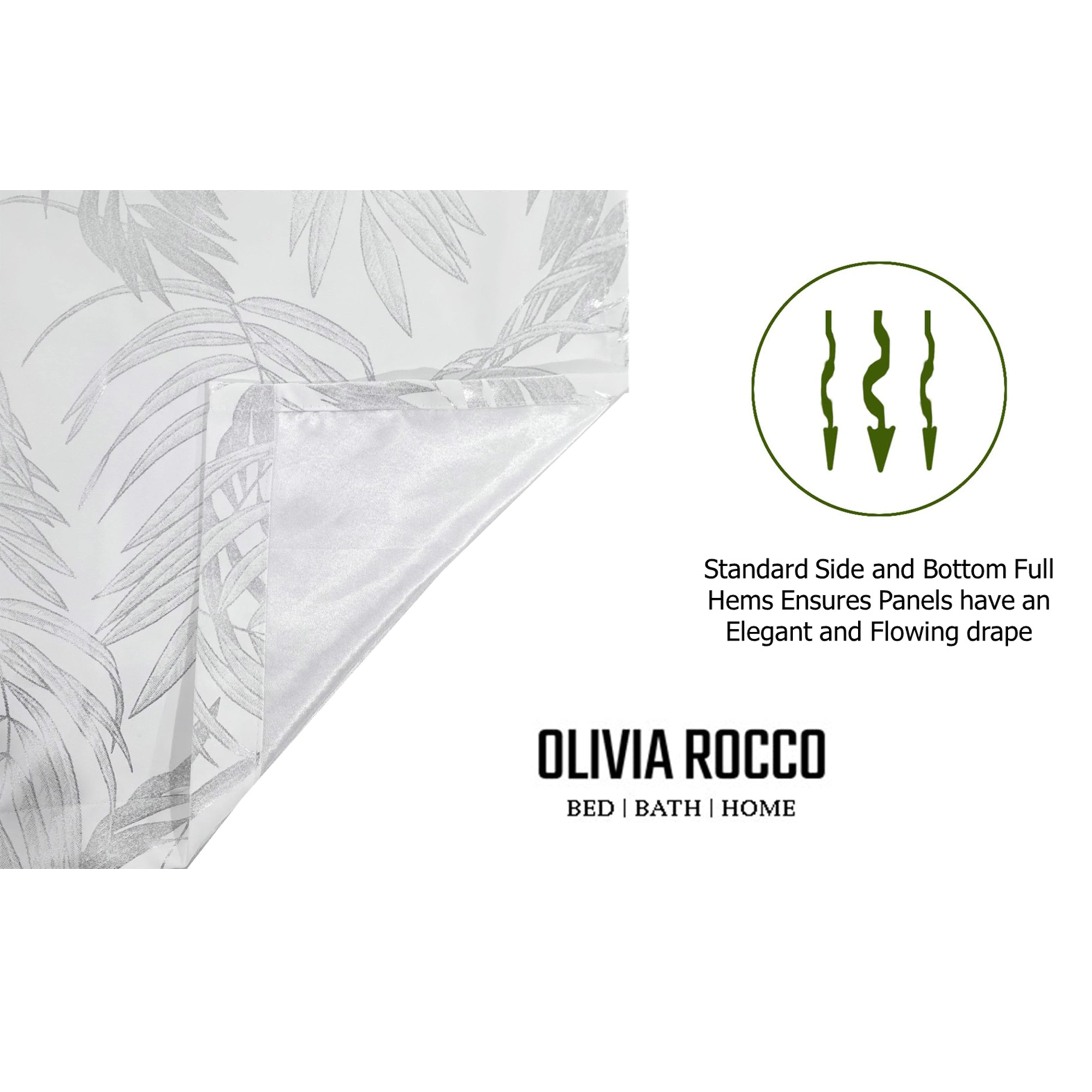 Leaf White Sparkle Blackout Curtains Super Soft Thermal Insulated Eyelet Drapes for Living Room & Bedroom 2 Panels by OLIVIA ROCCO