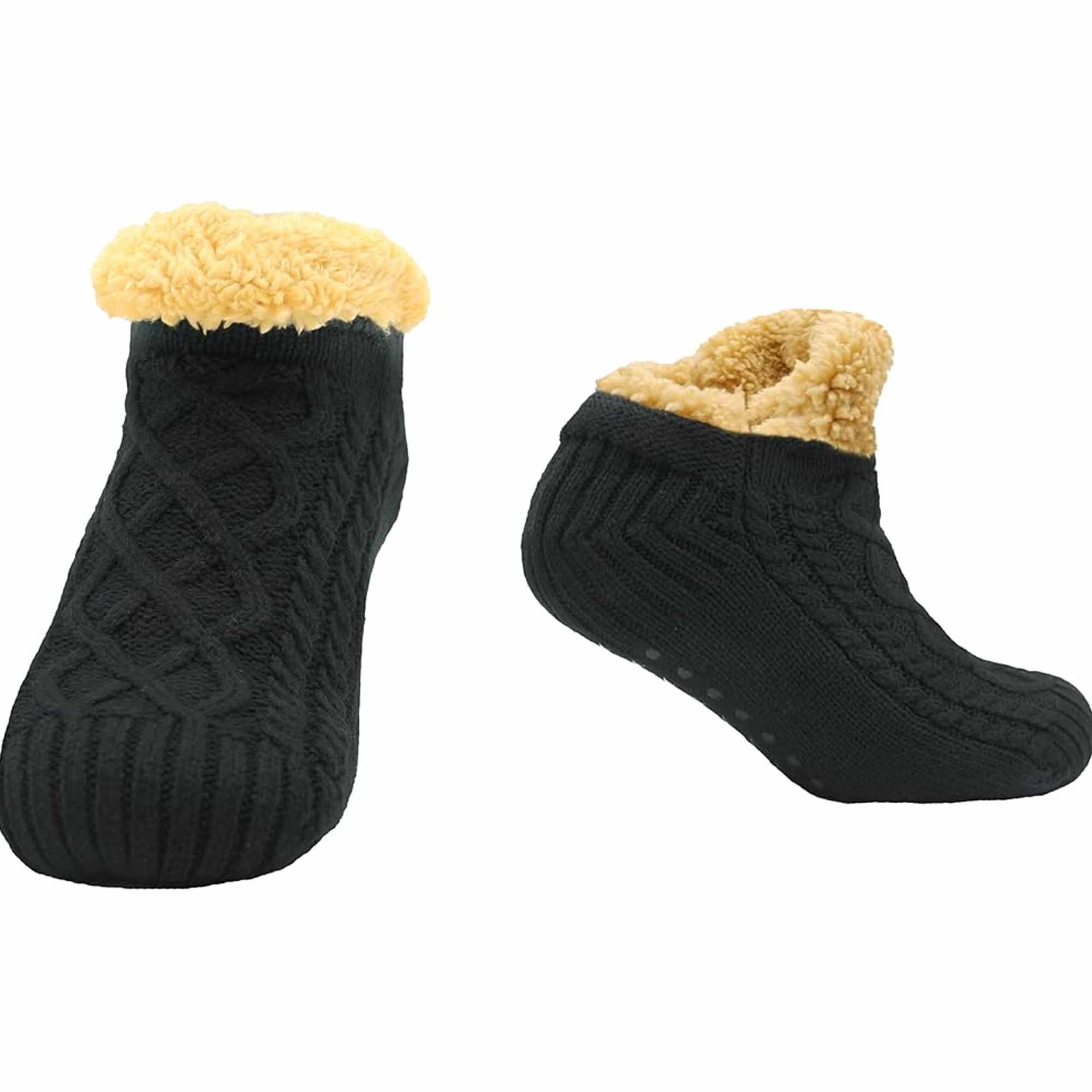 Luxurious Nordic Fluffy Sherpa Lined Slipper Socks for Men and Women Warm Non-Slip Indoor Winter House Shoes Fair Isle Black Navy Grey UK 4-7 8-12 by Sock Stack