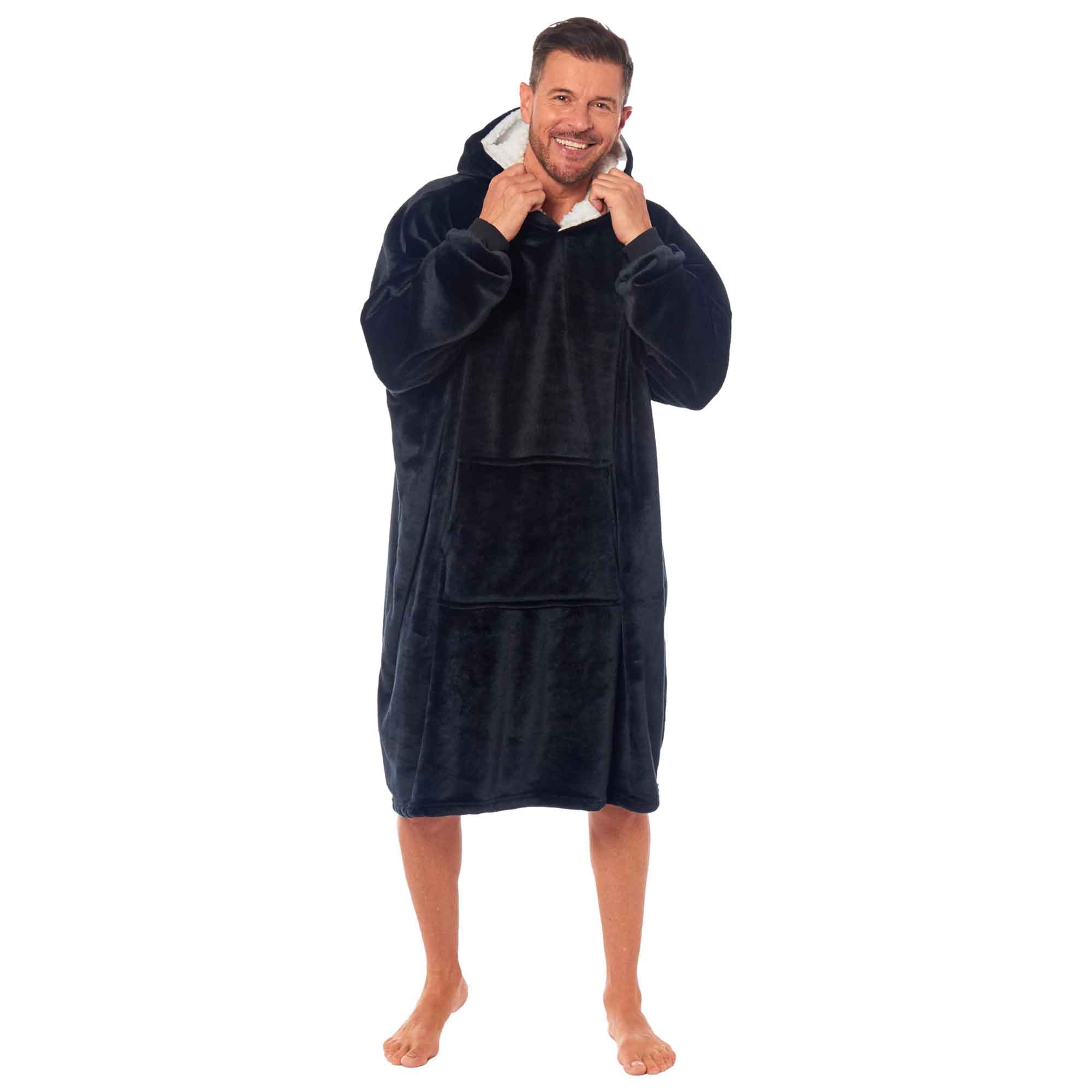 Oversized Men's Hooded Blanket Sweatshirt with Sherpa Lining Plush Wearable Hoodie for Lounging Camping One Size Fits All by Daisy Dreamer