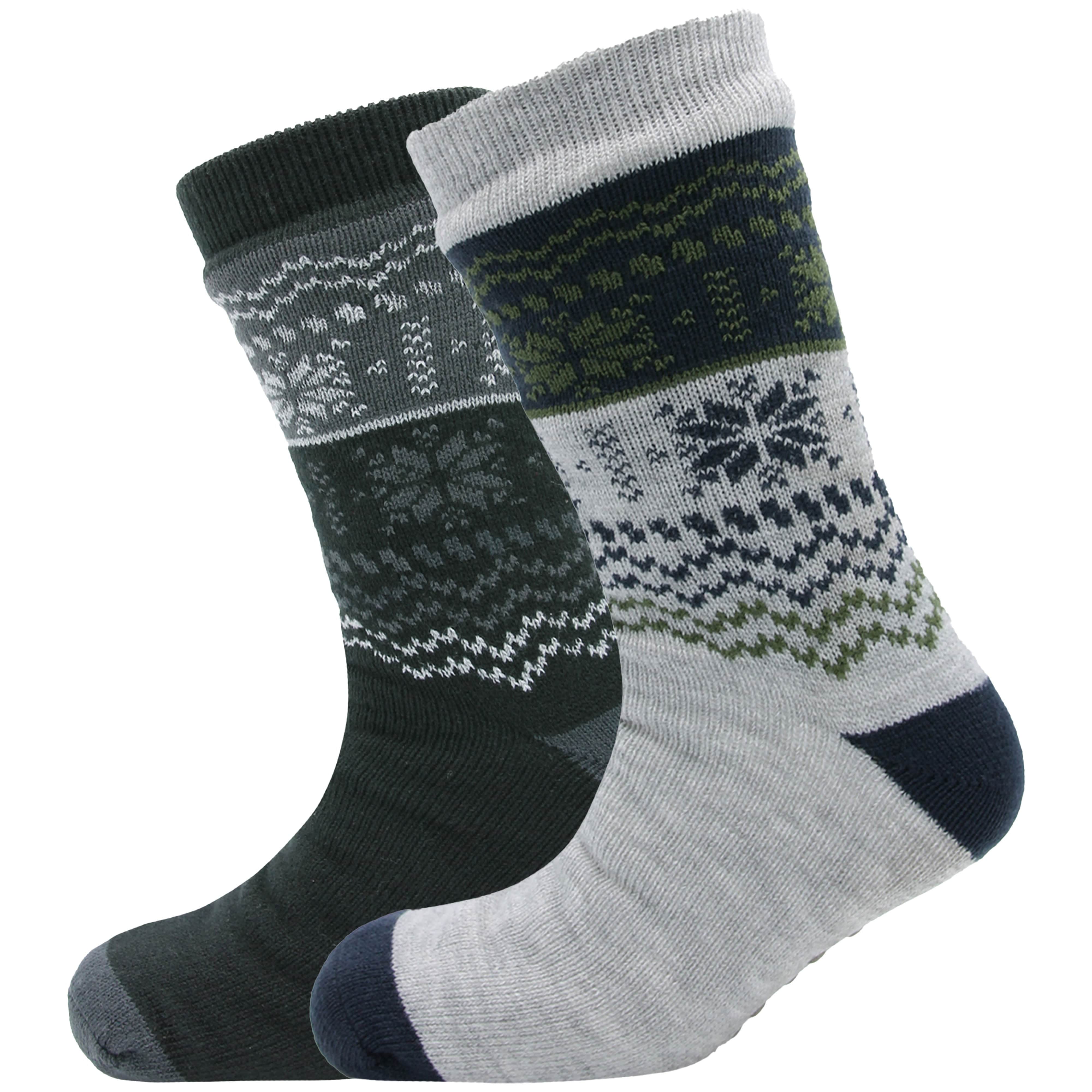 Pack of 2 Men's Chunky Knit Slipper Socks with Grips Thick Warm Non-Slip Indoor Bed Socks Gift by Sock Stack