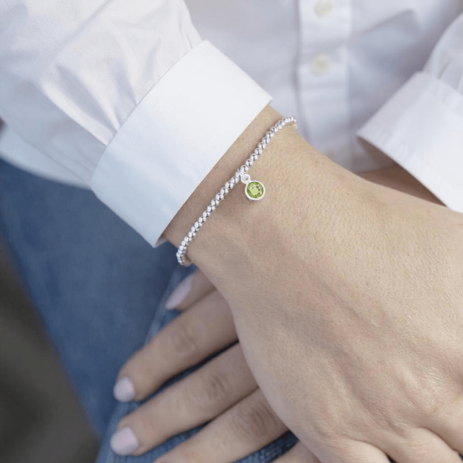 Peridot August Birthstone Bracelet | Stretch Bead Charm Design