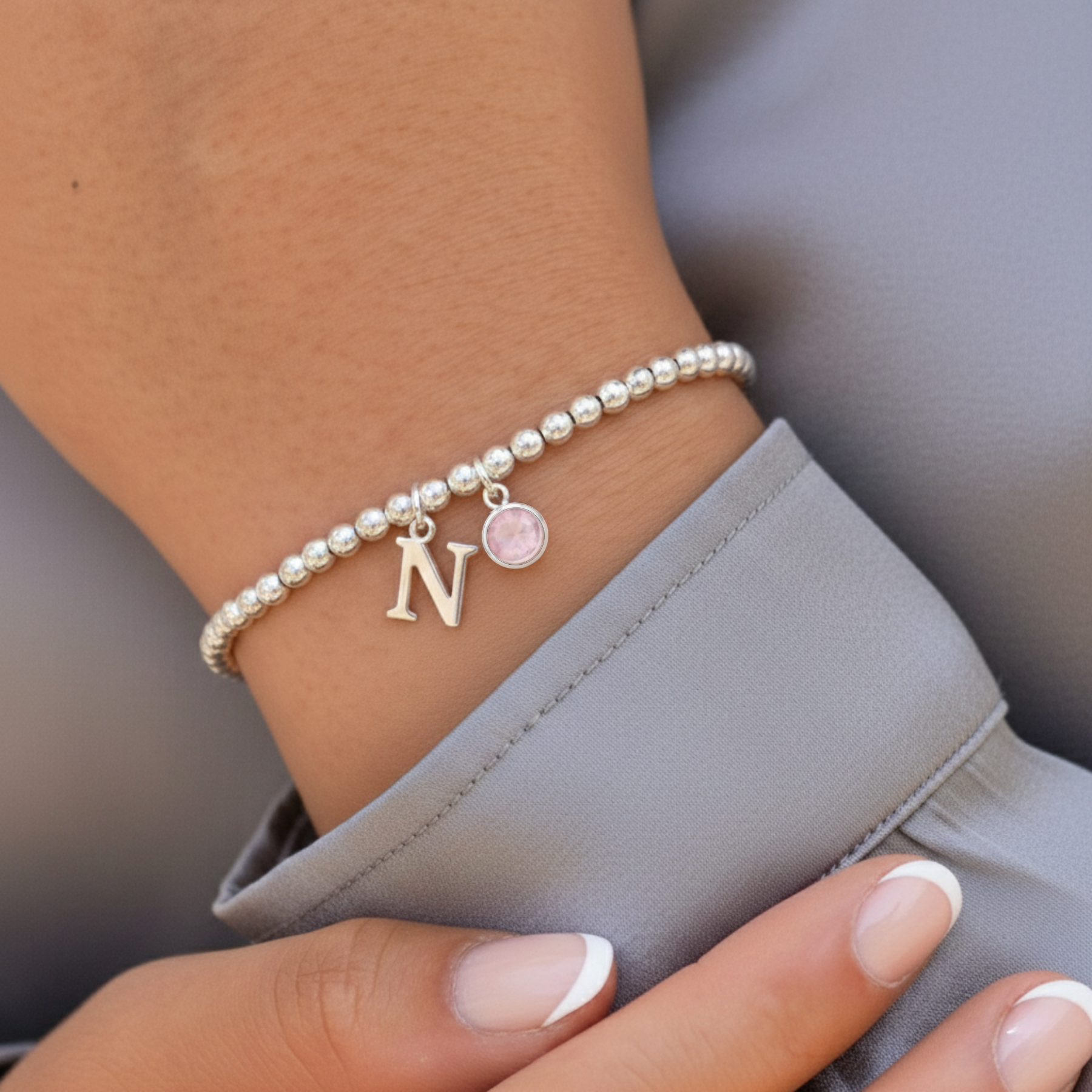 Birthstone & Initial Letter Personalised Charm Bracelet