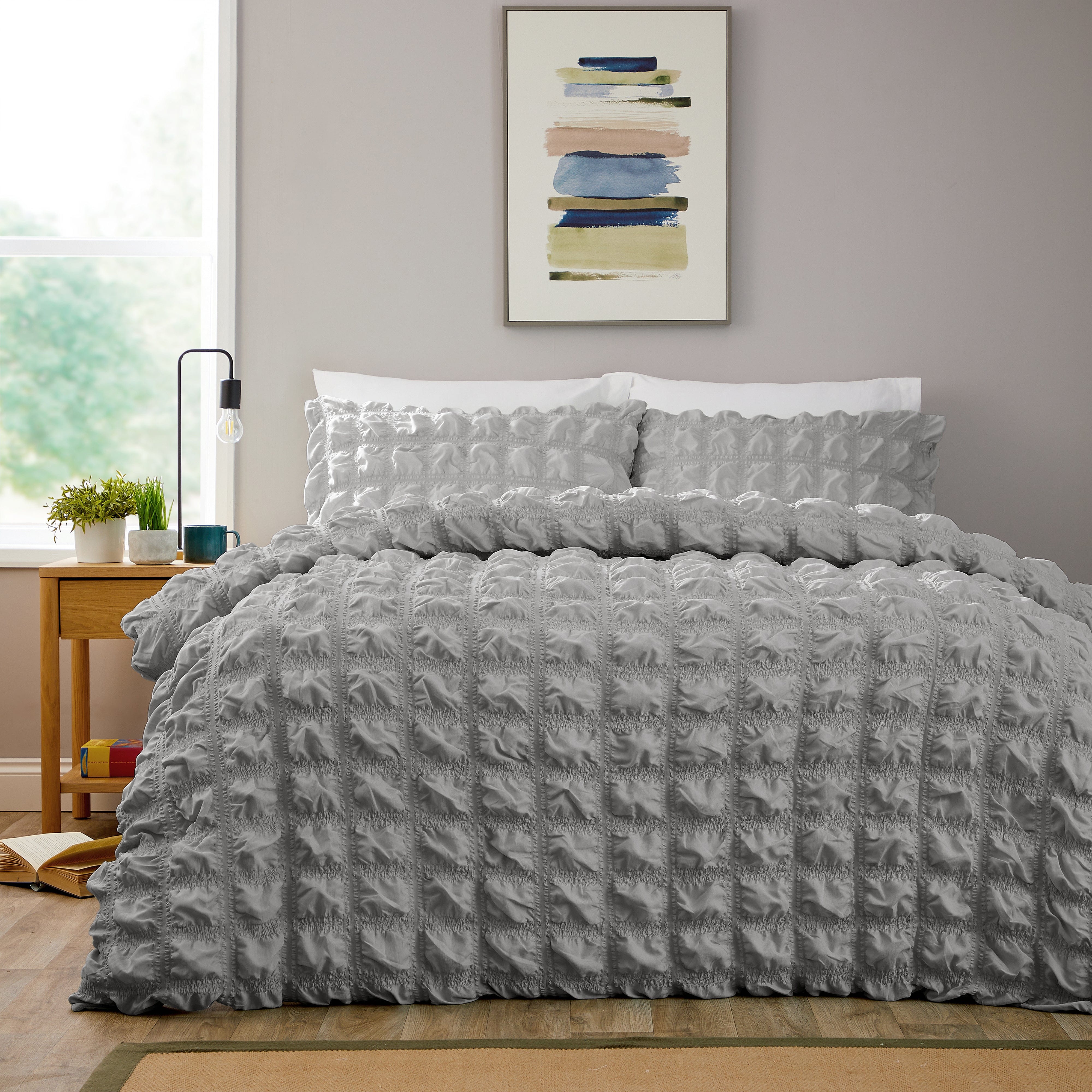 OLIVIA ROCCO Textured Pintuck Ruffles Pleated Microfibre Duvet Cover Sets with Pillowcases Soft Breathable Easy Care Bedding Set Quilt Covers
