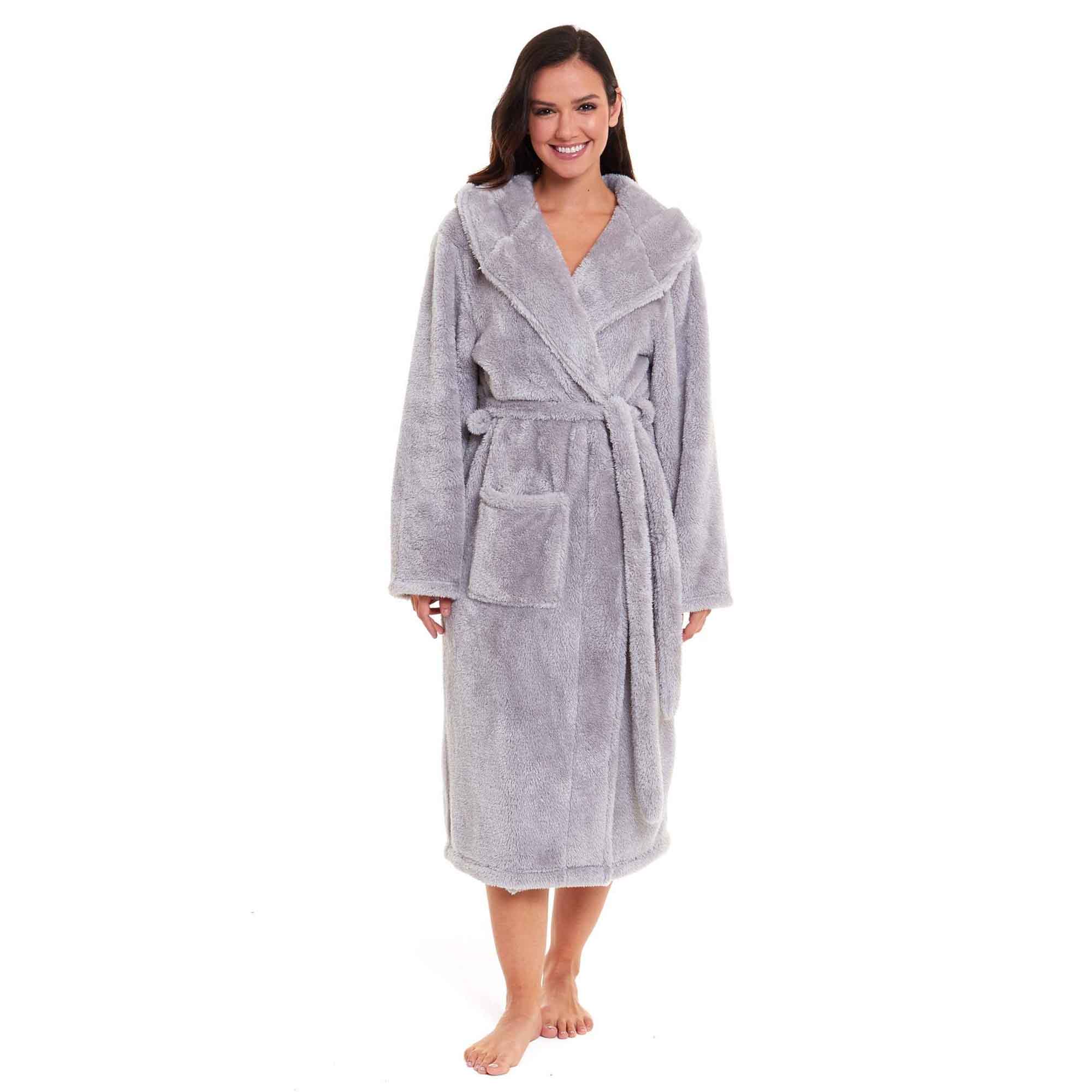Women's Snuggle Fleece Touch Hooded Robe Luxurious Soft Loungewear Cosy Durable Dressing Gown UK Sizes 8-22 Green Grey Pink Green by Daisy Dreamer