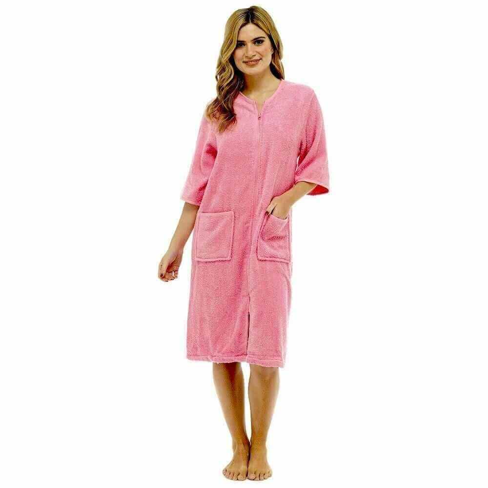 Women's Cotton Terry Towelling Bath Robe Zip Through Ultra Absorbent Soft and Luxurious Dressing Gown Perfect for Post Shower Relaxation by Daisy Dreamer