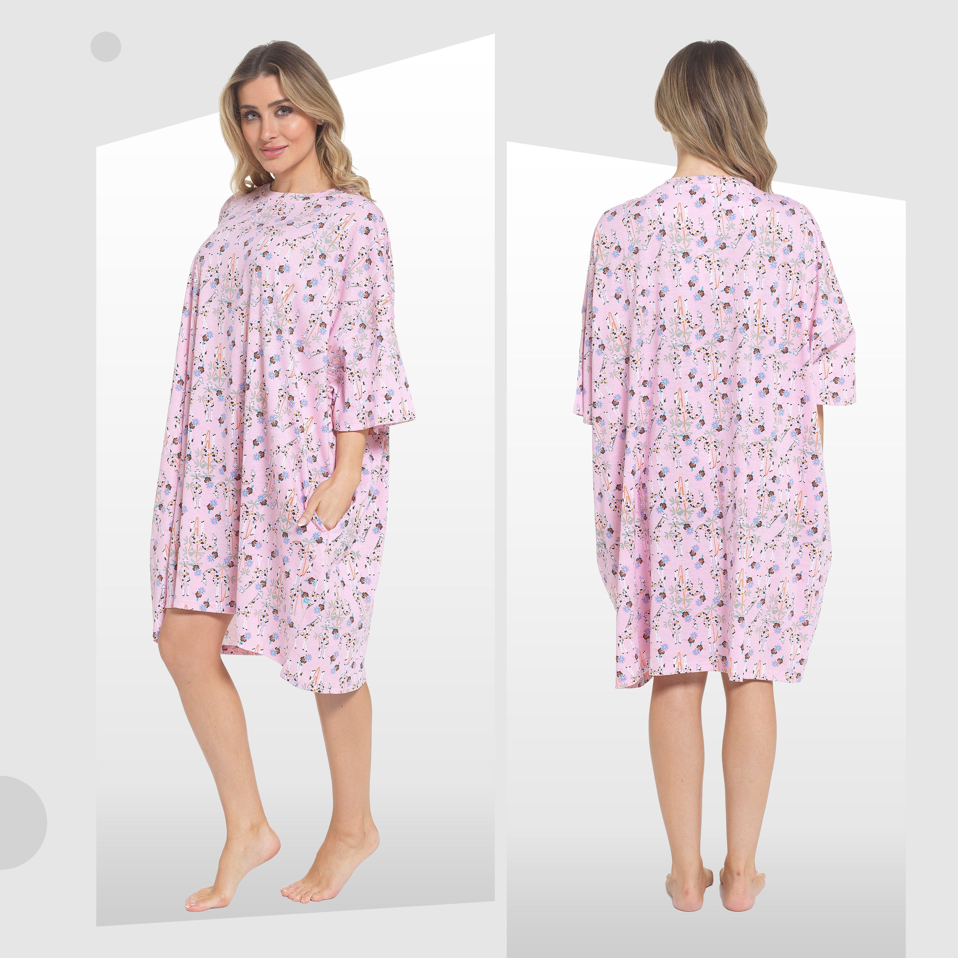 Women's Giraffe Baggy Nighty Dress Oversized T-Shirt Nighties 100% Cotton Short Sleeved Nightshirt for Ladies by Daisy Dreamer