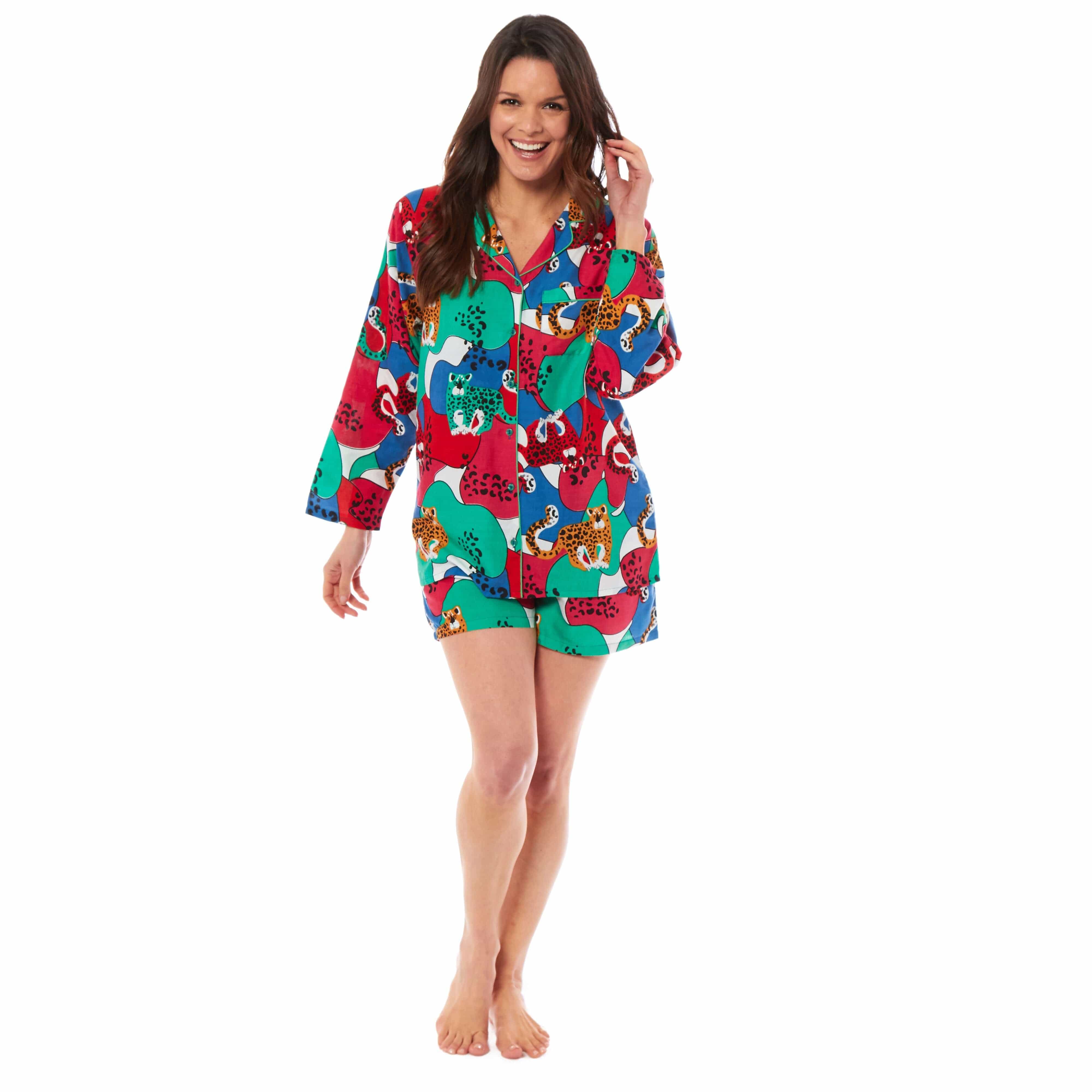 Women's Jaguar Jungle Leopard Print Short Pyjama Set Button Up Shorts Loungewear Sleepwear Soft Breathable Comfortable Stylish PJs Sizes S M L XL by Daisy Dreamer