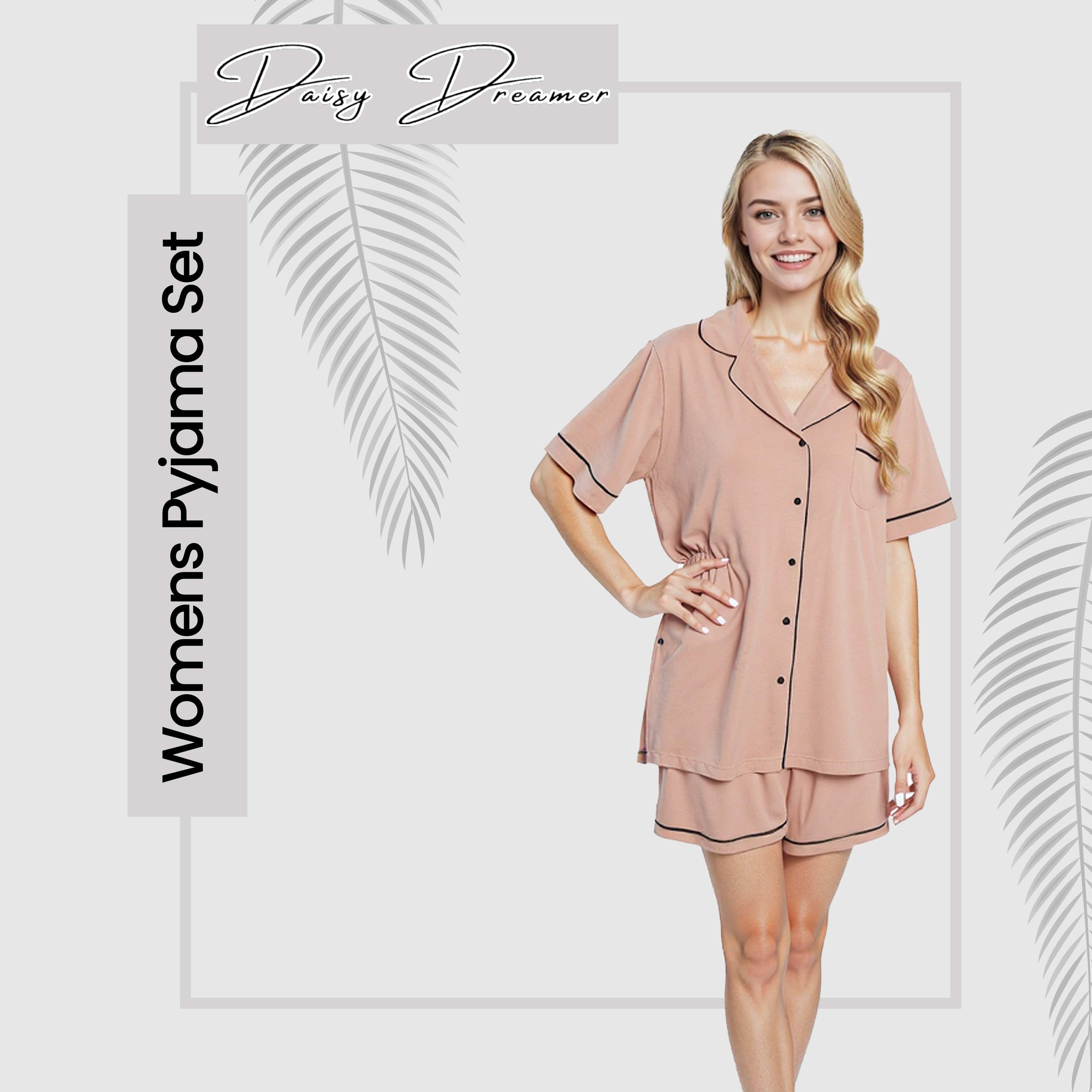 Women's Natural Short Pyjama Set Super Soft Sleepwear Nightwear Button Up Top and Shorts with Pockets PJs by  Daisy Dreamer