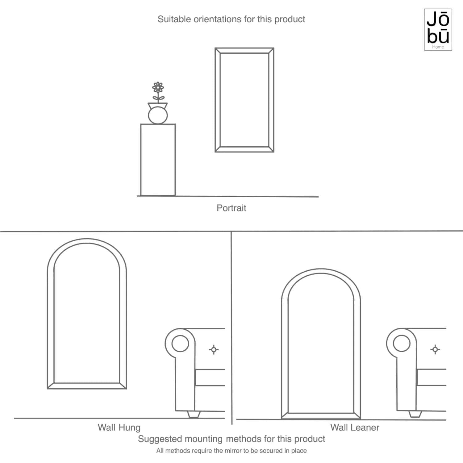 Yoko - Full Length Black Metal Gentle Arch Mirror - 180cm x 90cm