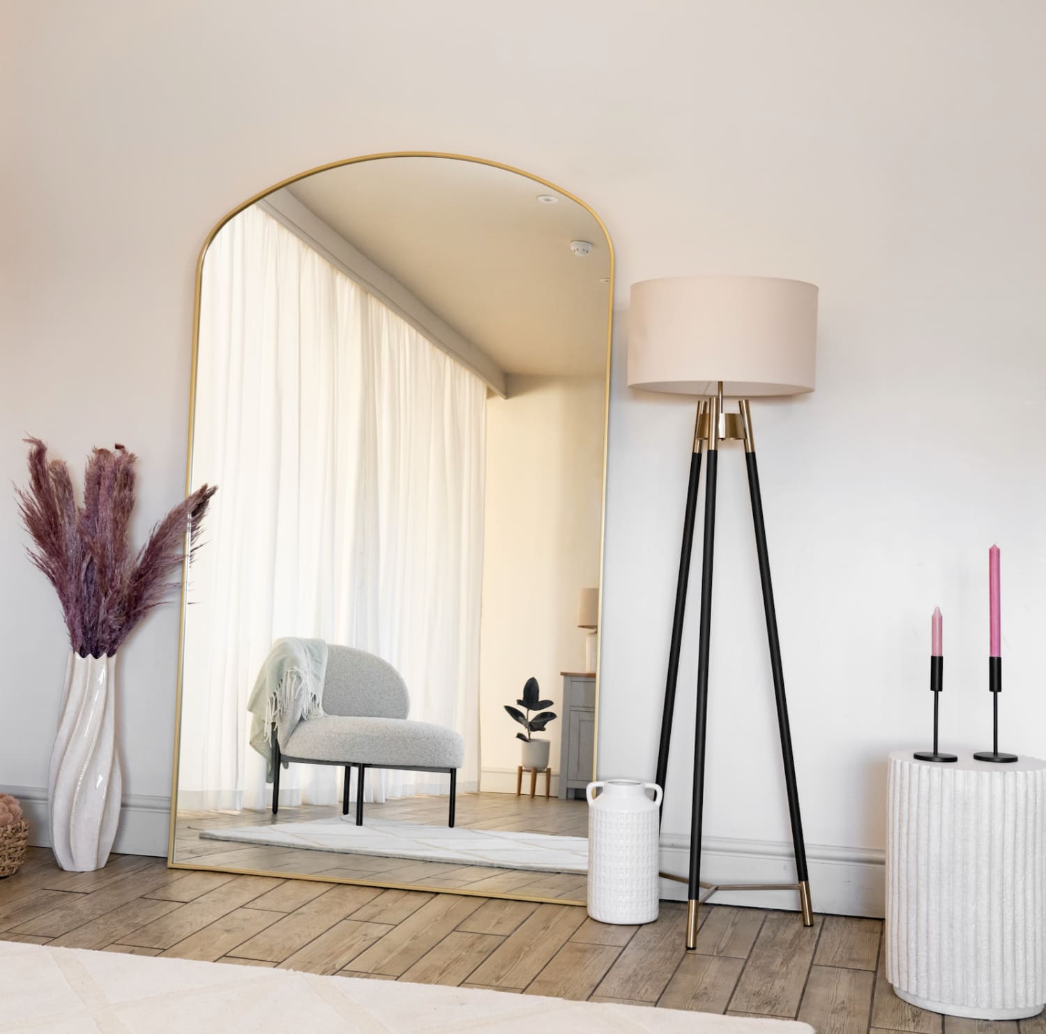Yoko - Full Length Gold Metal Gentle Arch Mirror - 180cm x 90cm.